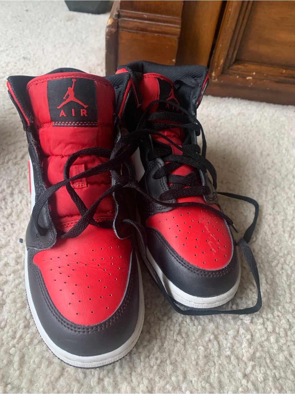 Jordan Kids Black and Red High-Top Sneakers $50 or best offer, size 5Y